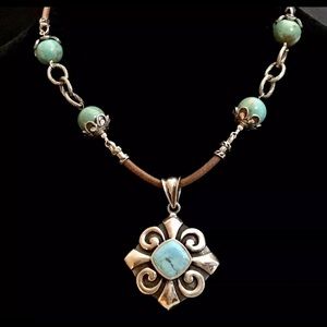 Vintage Barse Turquoise Pendant Necklace Leather and Sterling Silver 925